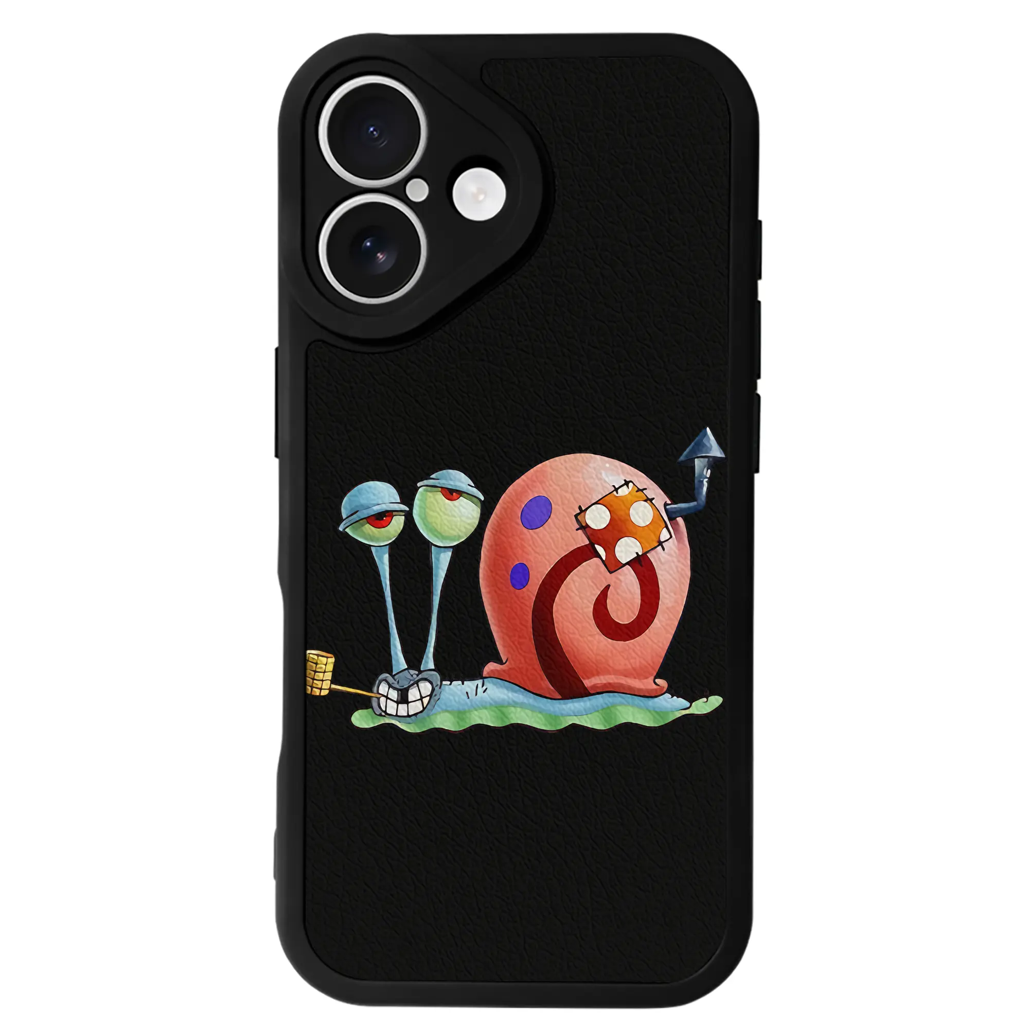 スポンジボブ グッズ カタツムリさん - IPhone 16シリーズ対応 ・ シリコンスマホケース ・ レザー調 ・ 高精度フィット ・ 耐衝撃 ・ ワイヤレス充電対応 ・ 精密カット